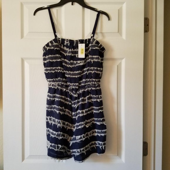 Sugar+Lips Lined Shorts Romper Pants - NEW Sugar+Lips Navy/White Frayed Lined Shorts Romper Size Medium